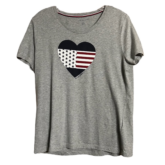 Tommy Hilfiger Tops - Tommy Hilfiger Heather Grey Heart Short Sleeve T Shirt Sz L